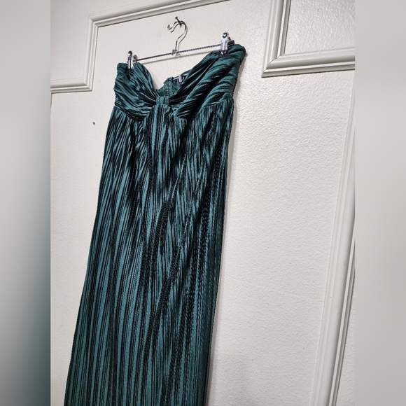 Lulus Whimsical Beauty Emerald Green Satin Plisse Strapless Maxi Dress XXL Party - Picture 8 of 8